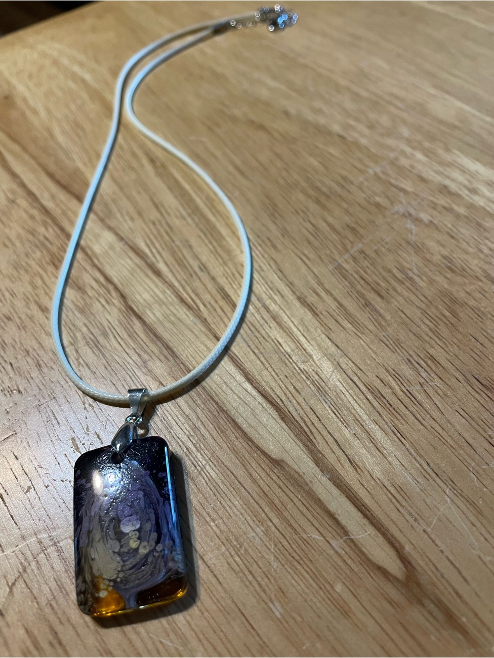 Handmade Glass Pendant Necklace in Purple and Amber